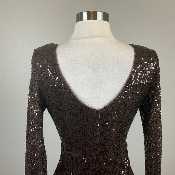 Betsy & Adam Long Sleeve Sequined Mini Sheath Party Cocktail Dress Brown Size 6 - Picture 8 of 13